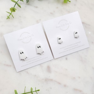 Spooky Ghost Polymer Clay Stud Earrings | Cute Halloween Clay Earrings | Halloween Fall Spooky Ghost Clay Stud Earrings | Handmade | 2 SIZES