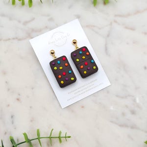 Cosmic Brownies Dangle Earrings | Handcrafted Polymer Clay Earrings | Fun Novelty Miniature Snack Food Jewelry | Food Lover Gift
