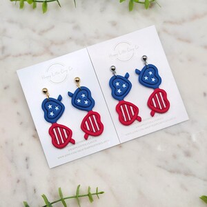 USA Flag Sunglasses Clay Dangle Earrings | Cute 4th of July Earrings | Red, White & Blue Earrings | Patriotic America Jewelry | Handmade
