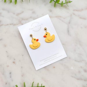 Rubber Duck Clay Dangle Earrings | Cute Fun Quirky Novelty Statement Jewelry | Rubber Ducky Lover Gift | Handmade