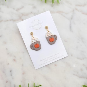 Pumpkin Spice Latte Polymer Clay Dangle Earrings | Cute Fall Statement Earrings | Fall Autumn Thanksgiving Coffee Clay Earrings | Handmade