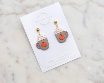 Pumpkin Spice Latte Polymer Clay Dangle Earrings | Cute Fall Statement Earrings | Fall Autumn Thanksgiving Coffee Clay Earrings | Handmade