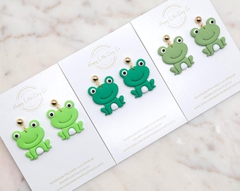 Frog Clay Dangle Earrings | Cute Animal Earrings | Spring Earrings | Animal Frog Lover Gift | Quirky Jewelry | Handmade