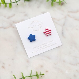 Striped Star Clay Stud Earrings | Cute 4th of July Earrings | Red, White & Blue Earrings | Patriotic America Jewelry | Handmade