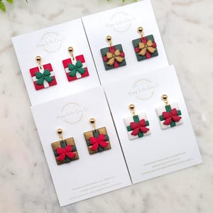 Christmas Present Polymer Clay Dangle Earrings | Cute Christmas Statement Earrings | Festive Christmas Party Gift Clay Earrings | Handmade