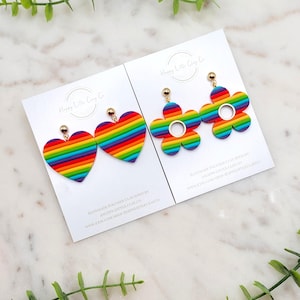 Rainbow Heart Daisy Clay Earrings | Pride Statement Earrings | LGBTQ+ Earrings | Pride Month Jewelry | Gay Pride Gift | Handmade