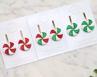 Peppermint Candy Clay Dangle Earrings | Cute Christmas Earrings | Fun Holiday Earrings | Christmas Candy Earring | Christmas Gift | Handmade