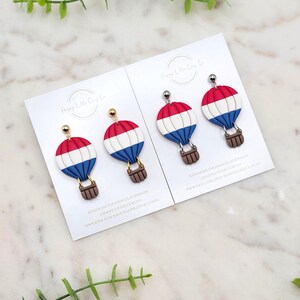Hot Air Balloon Clay Dangle Earrings | Cute 4th of July Earrings | Red, White & Blue Earrings | Patriotic America Jewelry | Handmade