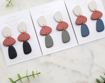 Pendientes colgantes de guijarros orgánicos / Pendientes artesanales de arcilla polimérica / Pendientes neutros / Pendientes bohemios / Joyería moderna, ligera y llamativa