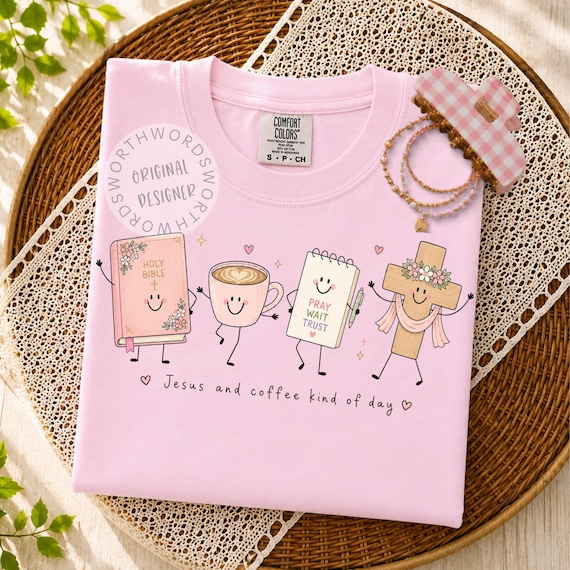 Jesus and Coffee Kind of Day PNG, Faith Based Christian Shirt Sublimation Design, Cute Doodle Characters, Religious Png, Love Like Jesus Png