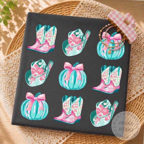 Howdy Fall Western Pumpkin Png Sublimation Pink and Teal Fall Pumpkin Fall Png Western Pumpkin Png Coquette Bow Pumpkin Fall Tshirt Designs