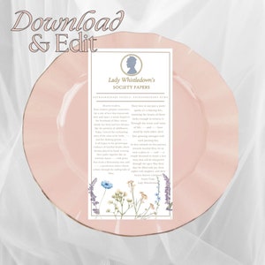 Bridgerton themed Stationary template for Weddings/Bridal showers/ Tea Party | Digital download | Fully Editable