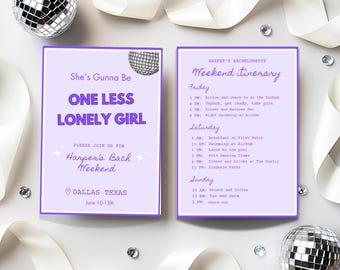 One less lonely girl| Justin Bieber Bachelorette Invitation & Itinerary (Editable Canva Template, Instant Download)