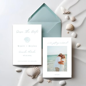 Beach Wedding Save the Date Template Canva | Editable Destination Wedding Invitation | Coastal Ocean Theme | Modern Minimalist Save the Date
