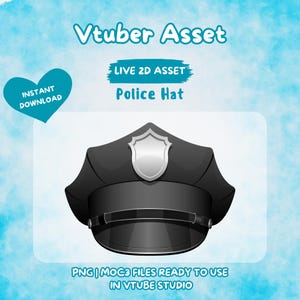 Vtuber Asset | Rigged Police Hat or Black Hat, Premade Assets, Vtuber, Vtuber Prop, Animated Asset, Prop, Streaming Asset, Gift