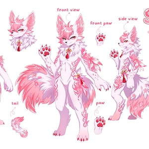 Fiche de personnage Furry personnalisée | Modèle de référence de fursona anthropomorphe (numérique)