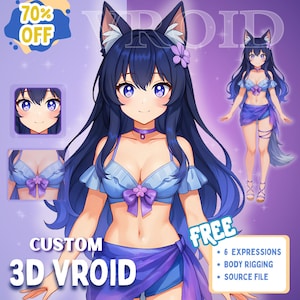 Custom 3D VTuber Avatar: Anime Style VRoid Model, Unity Rigged