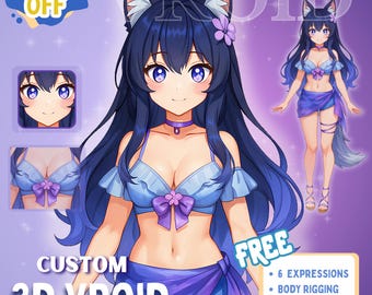 Custom 3D VTuber Avatar: Anime Style VRoid Model, Unity Rigged
