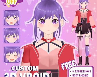 Custom 3D VTuber Avatar, Fully Rigged VRoid Model (Unity, VRChat)