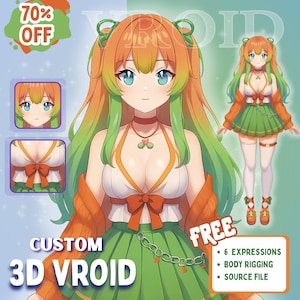 Custom 3D VTuber Avatar | Live2D to VRoid Conversion, Rigged Expressions (Unity/VRChat)