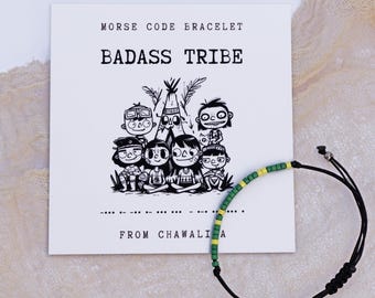 Badass Tribe Morse Code Bracelet: Green & Yellow Friendship Jewelry