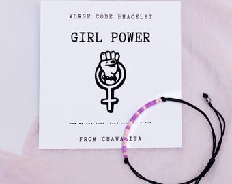 Girl Power Morse Code Bracelet: Japanese Beads, Feminist Gift