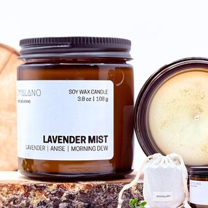 Lavender Mist: Lavender, Anise, Morning Dew | Hand-Poured Scented Soy Candle | 3.8oz Amber Glass Jar