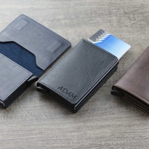 Leder Portemonnaie mit Pop Up Kartenhalter, Minimalistische Geldbörse mit RFID Blocker, Herren Geldbörse