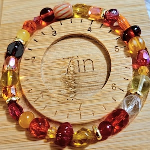 Mixed Vintage Glass Bead Bracelet | Ruby Amber & Golden Yellow Glass | Artisan Stretch Bracelet | One of a Kind Jewelry