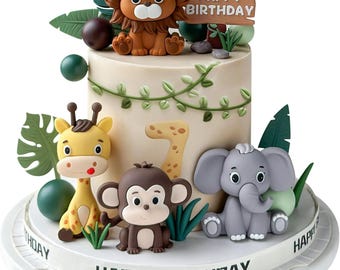 19 decorazioni per torta a tema animali della savana - Decorazioni per torta a tema giungla con foglie e palline per feste di compleanno a tema animali della savana