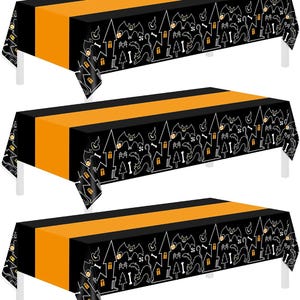 3 Pack Halloween Tablecloths Rectangle Table,Halloween Decorations 54" x 108" Disposable Plastic Tablecloths,Plastic Table Cover