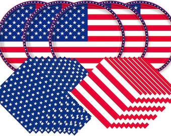 American Flag Patriotic Party Supplies Disposable Napkins and Paper Plates for Veterans Day Election Day 4th of July Independence Day