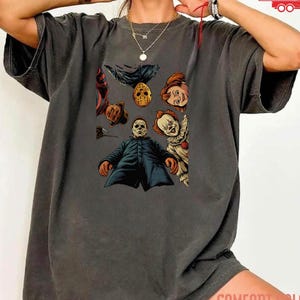 Comfort Colors Horror Movie Characters Shirt, Horror Friends Shirt, Halloween Gift for Horror Movie Lovers,Spooky Season Cloth,Halloween Tee