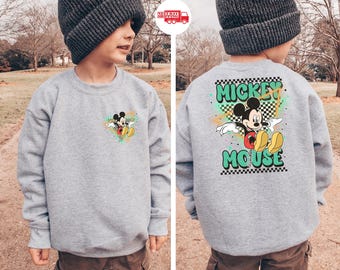 Retro Checkered Mickey Mouse Tshirt, Disney Shirt for Kids, Gift for birthday Boy, Baby boy Clothes, Gift for Him, Gift for Son, Sweatshirt