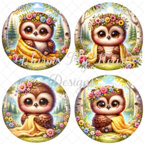 Babyuil downloadbare afdrukbare afbeeldingen hoge kwaliteit png-bestand voor afdrukken sublimatie slabbetjes dekens kussens bosdieren kinderkamer geel