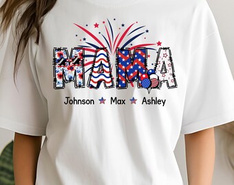 Kundenspezifisches 4. Juli Hemd für Großmutter, personalisiertes trotdtisches T-Shirt mit Namen, Gigi Nana Mimi Unabhängigkeitstag amerikanische Mama T-Shirt