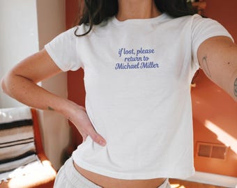 Custom Embroidered Bridal Party Baby Tee “If Lost Return To”, Personalized Name Top, Bachelorette Party Gift Shirt, Bridal Shower Gift