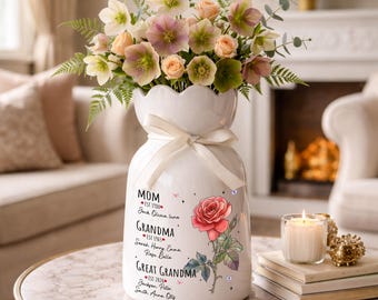 Personalized Great Grandma Flower Vase, Gift from Grandkids, Mothers Day Gift for Great Grandmother, Nana Grammy Gift