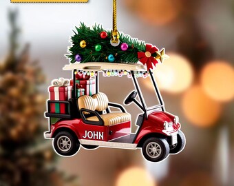 Custom Golf Cart Ornament – Personalized Golf Car Acrylic Decoration – Golfer Christmas Ornament – Golfing Gift for Golf Lovers & Players