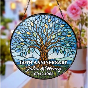 Personalized 60th Anniversary Stained Glass Suncatcher – Diamond Wedding Gift – Custom 60 Year Anniversary Gift for Parents or Couple