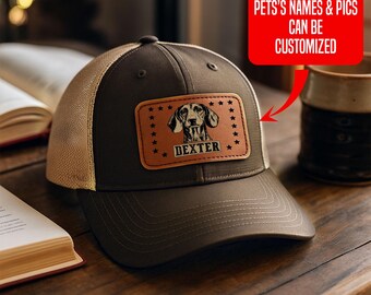 Custom Dog Photo Trucker Hat Leather Patch, Personalized Cap with Picture, Gift for Dog Mom Dad, Pet Lover Hat, Mothers Day Christmas Gift