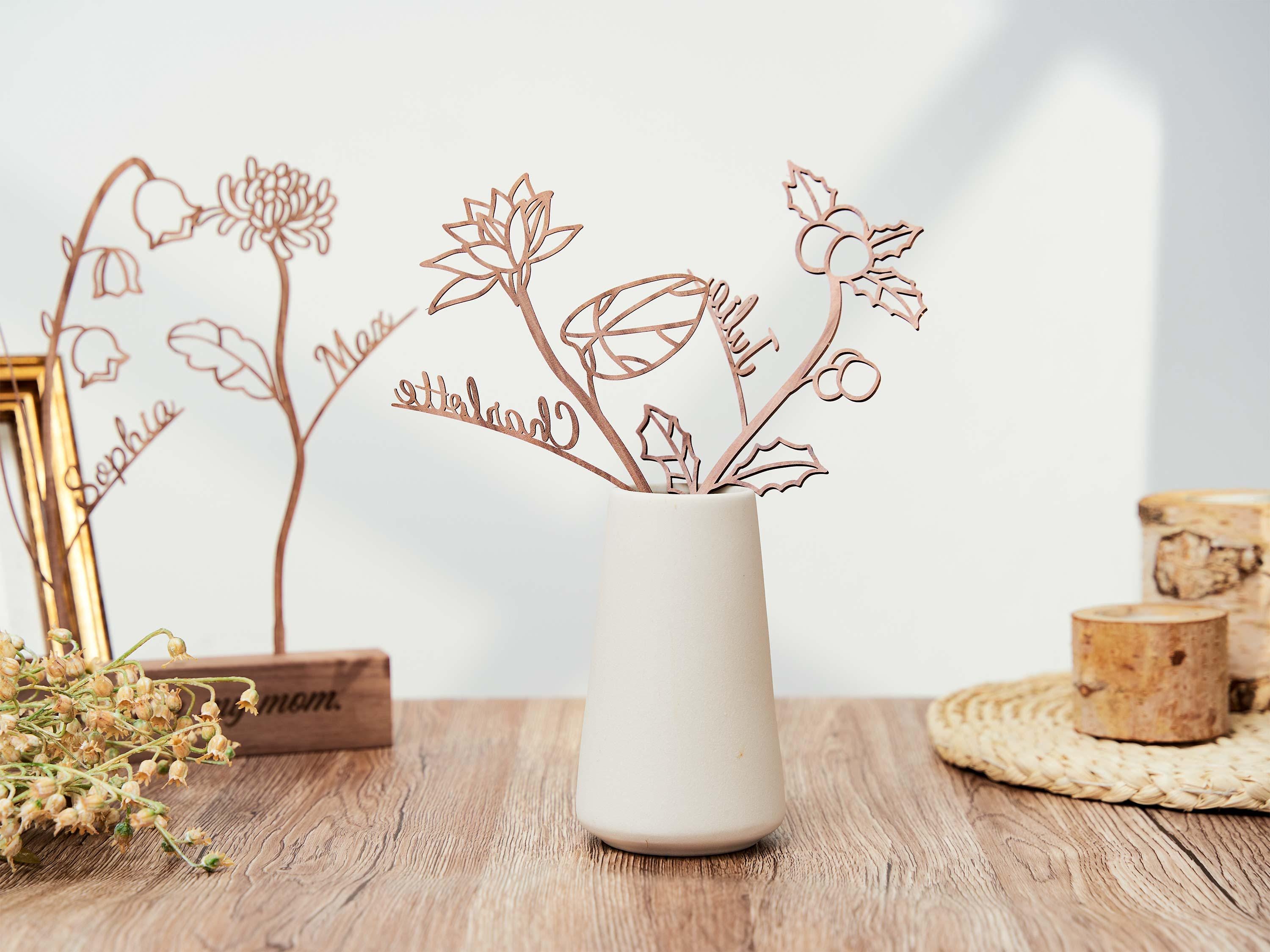 Personalized Wooden Birth Flower Garden, Flower Decoration, Grandma Garden, Birthday Flower Bouquet Gift, Mother's Day Gift, Christmas Gift
