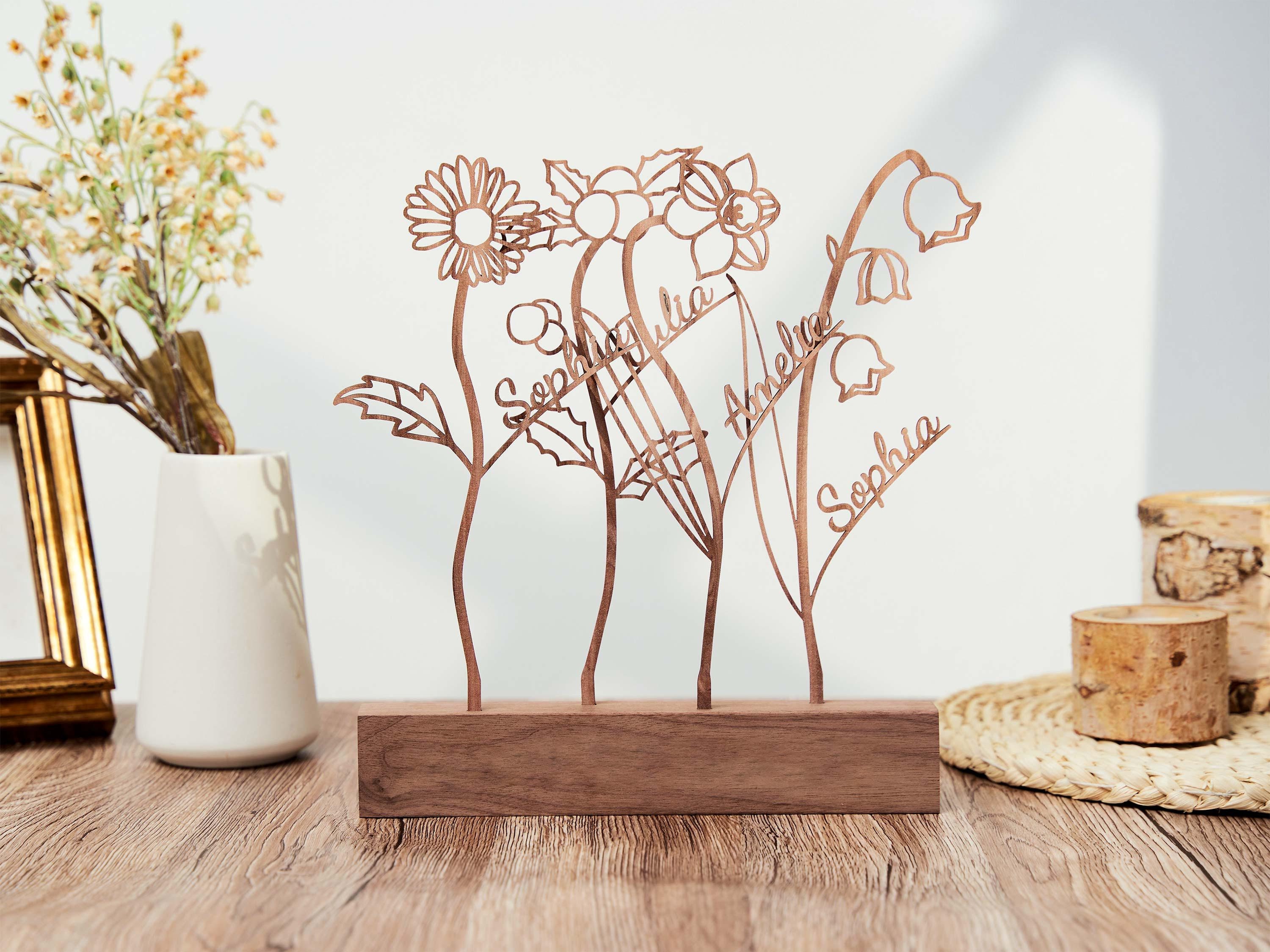 Personalized Wooden Birth Flower Garden, Flower Decoration, Grandma Garden, Birthday Flower Bouquet Gift, Mother's Day Gift, Christmas Gift