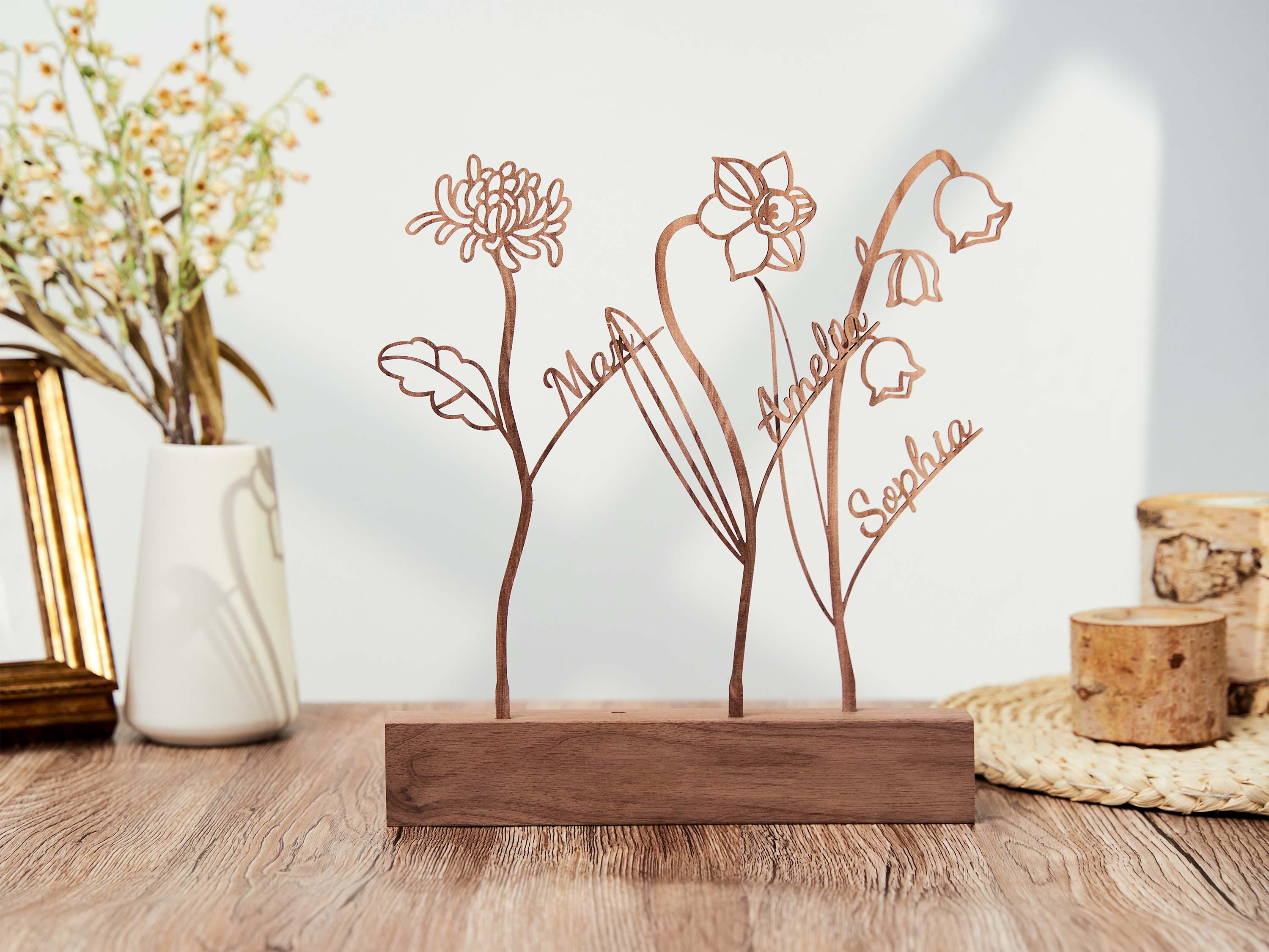 Personalized Wooden Birth Flower Garden, Flower Decoration, Grandma Garden, Birthday Flower Bouquet Gift, Mother's Day Gift, Christmas Gift