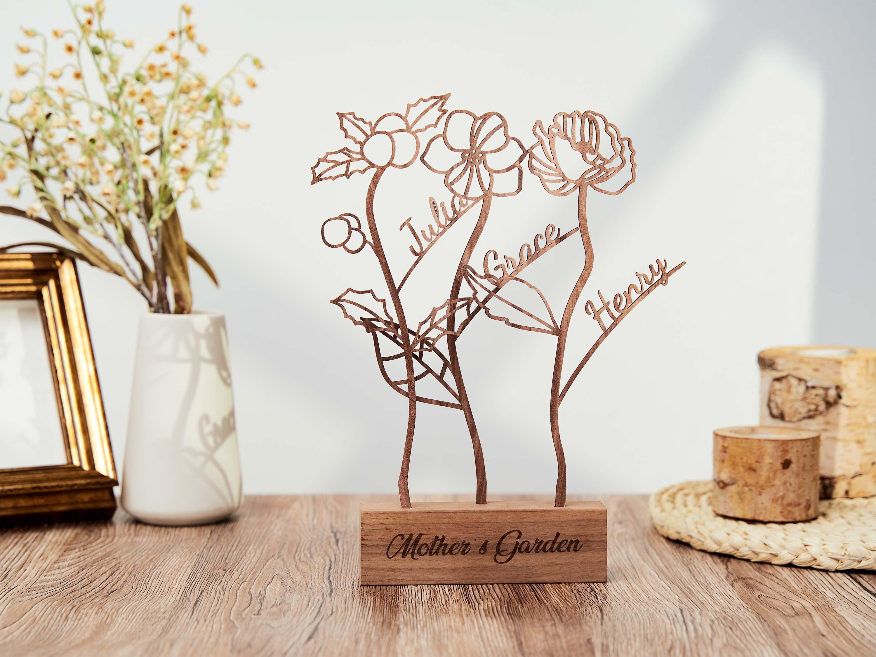 Personalized Wooden Birth Flower Garden, Flower Decoration, Grandma Garden, Birthday Flower Bouquet Gift, Mother's Day Gift, Christmas Gift