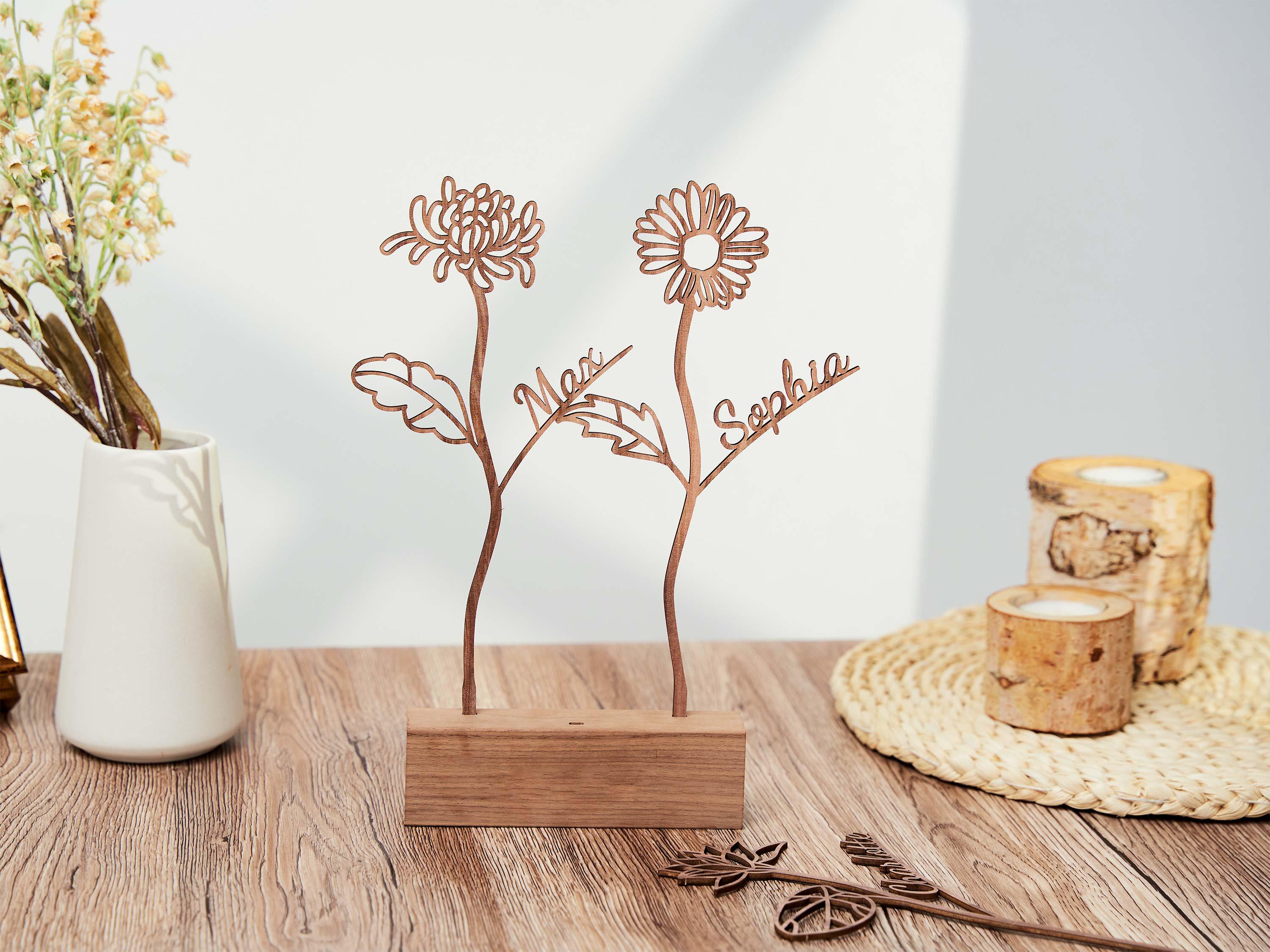 Personalized Wooden Birth Flower Garden, Flower Decoration, Grandma Garden, Birthday Flower Bouquet Gift, Mother's Day Gift, Christmas Gift