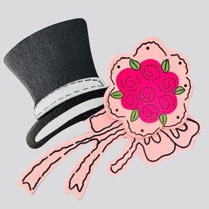 Cappello e bouquet da sposa in legno dipinto / Artigianato per matrimoni / Addio al nubilato / Tavolo da matrimonio / Decorazioni per la festa di fidanzamento / Etichetta regalo per matrimonio / Ballo di gala
