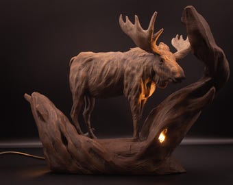 Moose Nightlight, Woodland Animal Lamp, Rustic Cabin Decor