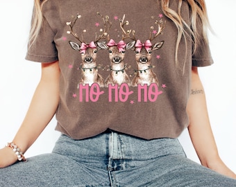 Deer Christmas Shirt, Xmas Tree Embroidery Tee