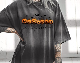 Minimalist Halloween Pumpkin Shirt - Comfort Colors Spooky Tee